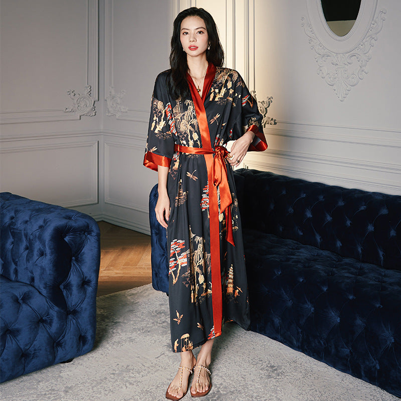 Satin Chiffon Pajamas Women's Light Luxury Style Plus Size MooMoo Muu Muu Pajamas Ladies Spring And Summer Home Wear