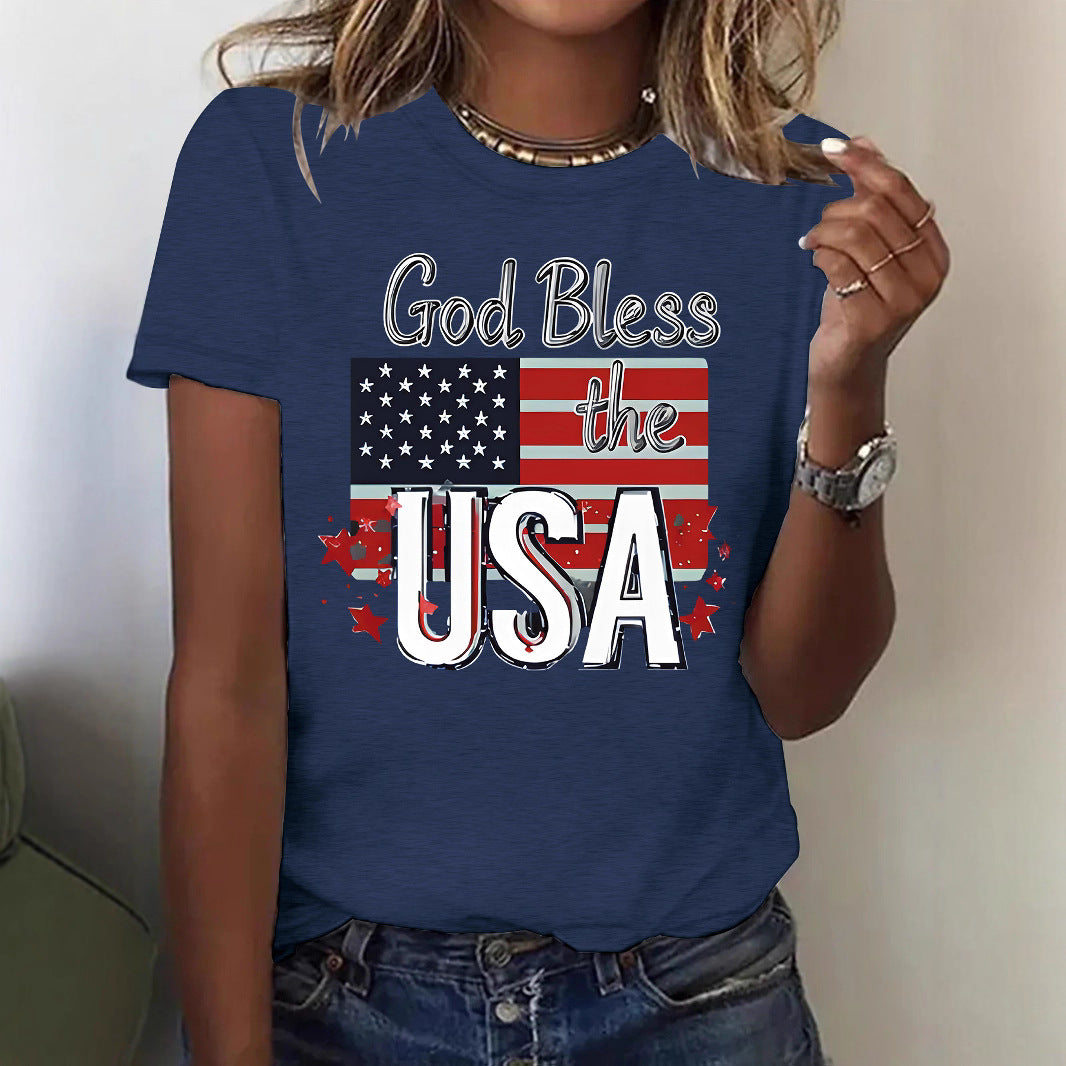 Short sleeved women's t-shirt with USA flag