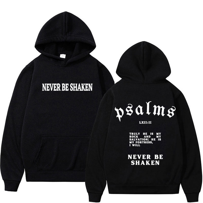 Trendy Unisex Christian Hoodie – “Never Be Shaken” Psalms Bible Verse Hoodie – Faith-Based Streetwear, Aesthetic Gospel Apparel, Inspirational Scripture Sweatsuit Top for Believers & Gifts