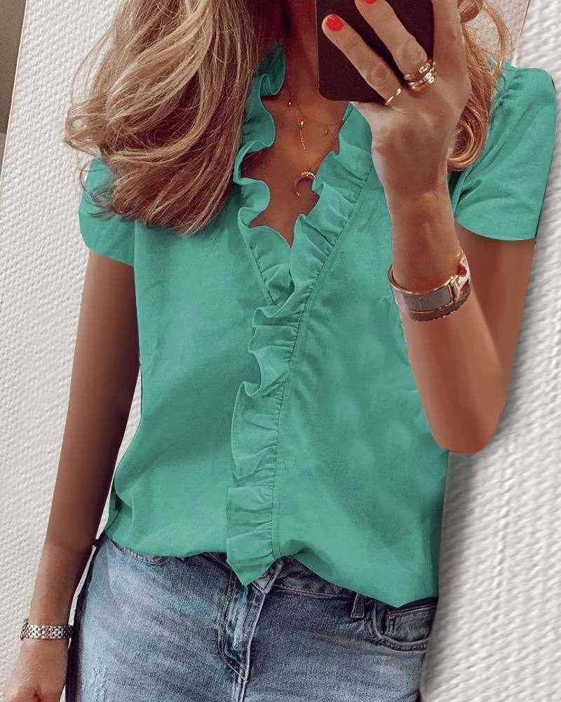 Mighty Lifestyle Ruffled Blouse | Elegant Short-Sleeved Ruffled Shirt for Spring and Summer