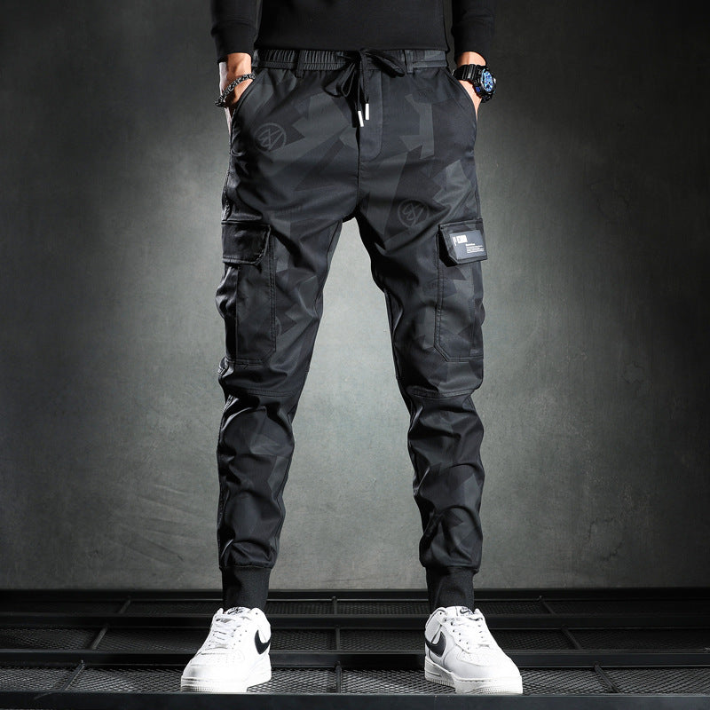 Men’s thin camouflage casual pants men's fashion brand 2021 new slim-fit elastic waist corset cargo long pants