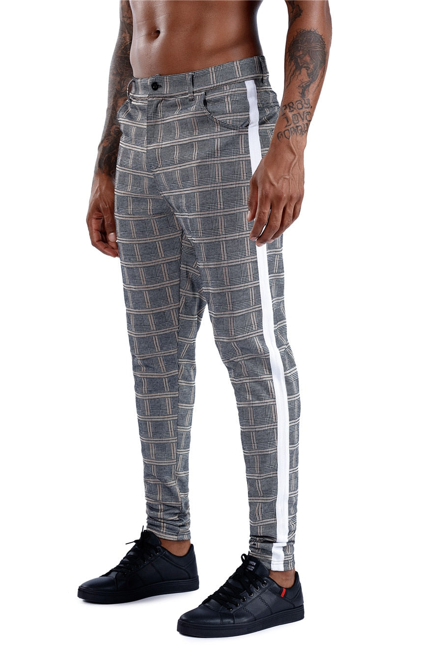 Malachi Men’s Plaid Slim-Fit Pants – Elastic Waist Skinny Dress Trousers for Streetwear & Casual Outfits Plaid Pants Men Elastic Male Skinny Trousers Bottom Tight Male Pant Streetwear Sweatpants Casual Joggers Men Pants
