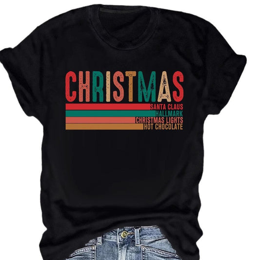 Christmas Streetwear Graphic T-Shirt for Men & Women – Loose Fit Short Sleeve Holiday Tee, Festive Letter Print Casual Round Neck Christmas Outfit Top Christmas Party Tee