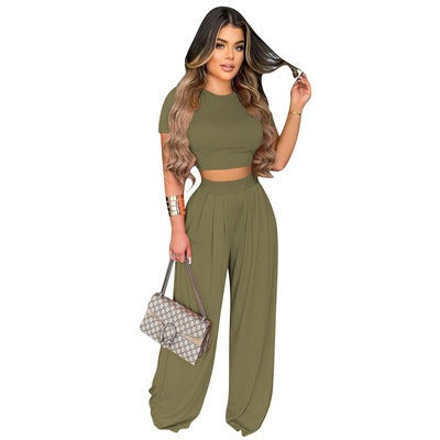 Tika's Spring Set | European and American Large Sized Womens Fashion Casual Wide Leg Two Piece Set for Women