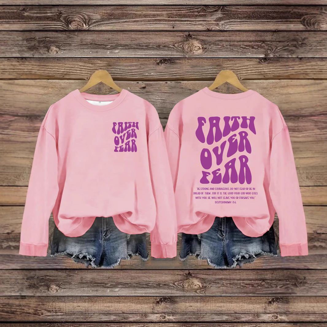 FAITH OVER FEAR Hoodie Long Sleeve Shirt – Christian Graphic Sweatshirt for Women | Faith-Based Comfort Top | Inspirational Jesus Apparel
FAITH OVER FEAR Printed Casual Round Neck Long Sleeve Hoodie Faith Based Shirt