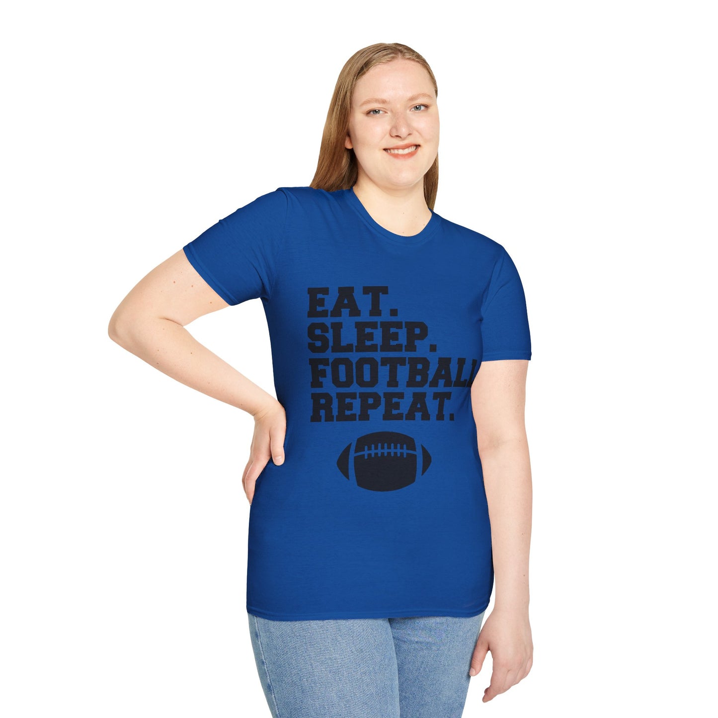 Eat Sleep Football Repeat Football Shirt | Tackle and Flag Football Shirt | Sports Shirt | Football Player Shirt | Mighty Lifestyle |  Softstyle T-Shirt