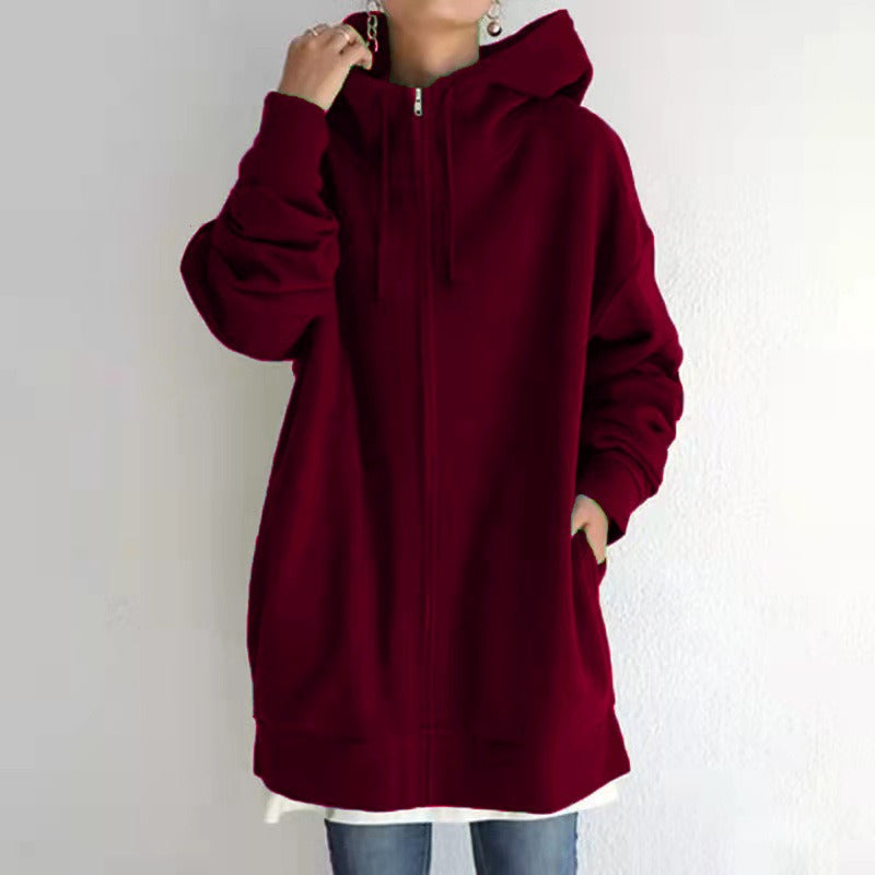 Street Style Plush Zip-Up Hoodie – Long Sleeve Solid Color Cardigan for Autumn & Winter, European and American Fashion Autumn and Winter New Personalized Street Sweater Zipper Hooded Long Plush Sweater