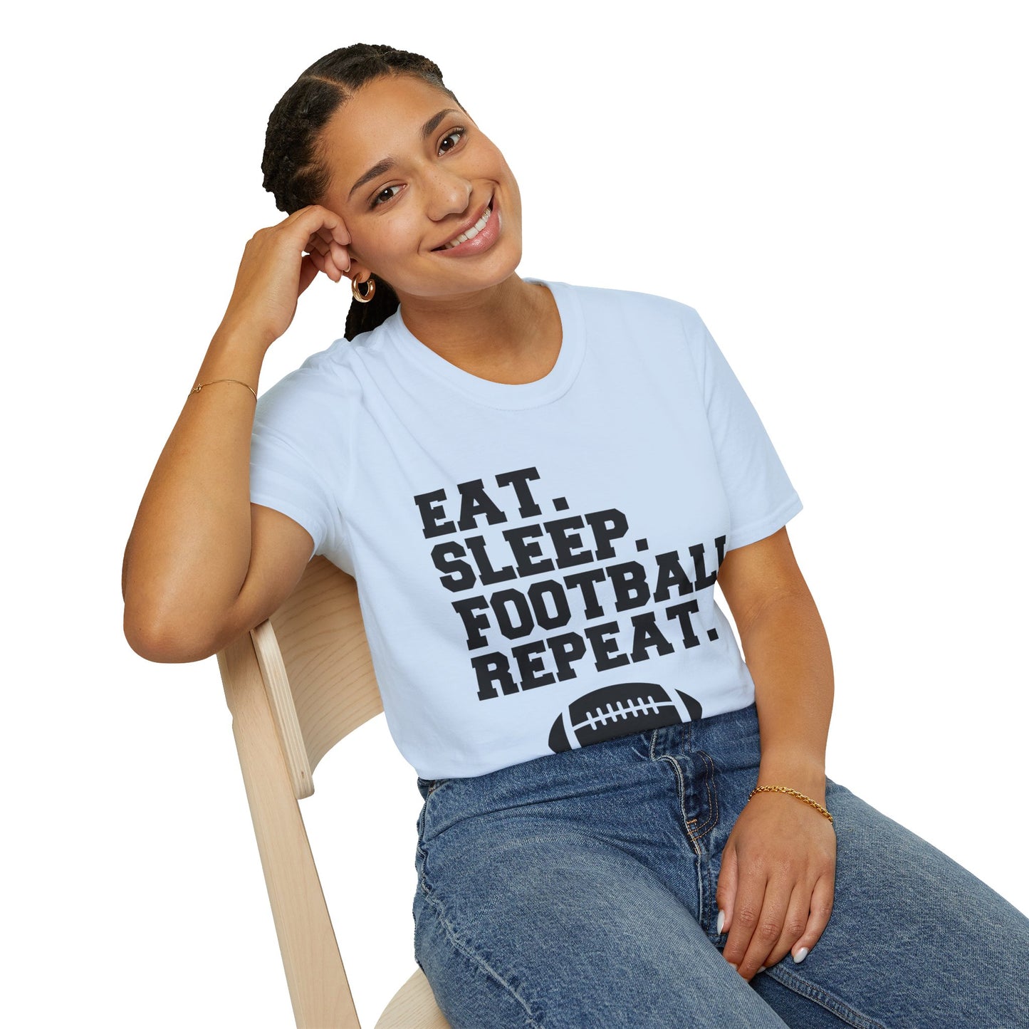 Eat Sleep Football Repeat Football Shirt | Tackle and Flag Football Shirt | Sports Shirt | Football Player Shirt | Mighty Lifestyle |  Softstyle T-Shirt