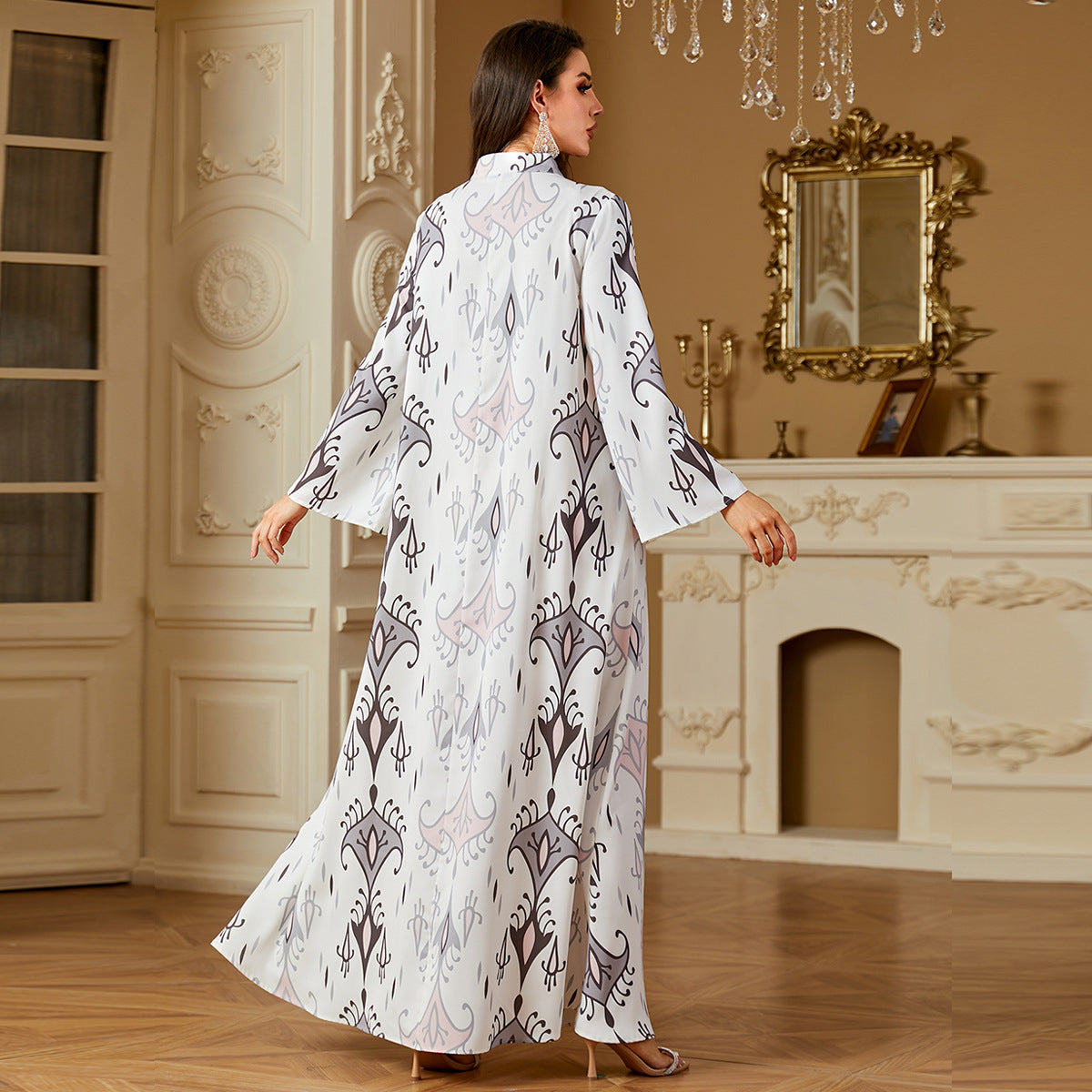 Classy Moo Moo Lounge Kaftan for Women – Loose Sleep Dress, Long Robe House Dress, Boho Ethnic Tribal Print MuuMuu – Comfortable Relaxed Fit Long Sleeve Maxi Dress