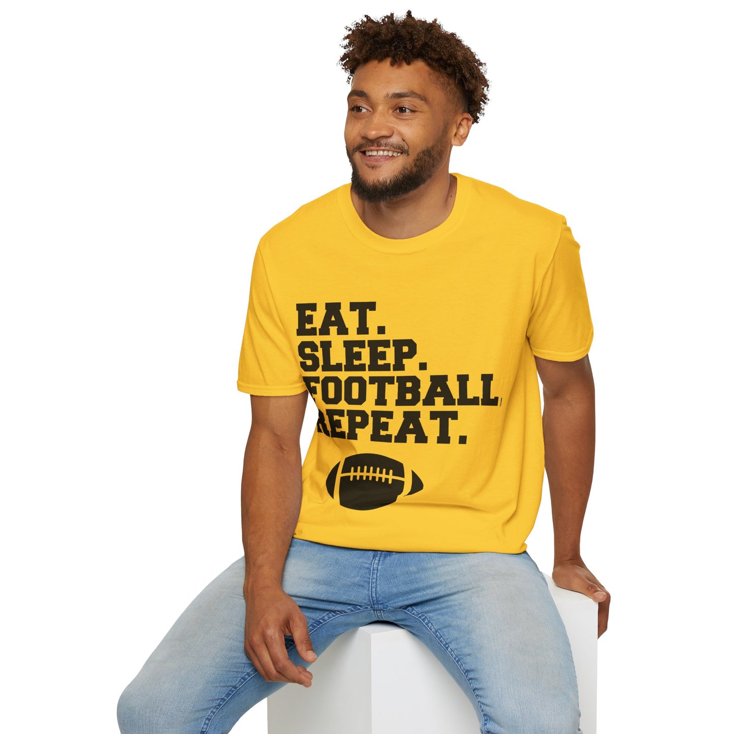 Eat Sleep Football Repeat Football Shirt | Tackle and Flag Football Shirt | Sports Shirt | Football Player Shirt | Mighty Lifestyle |  Softstyle T-Shirt