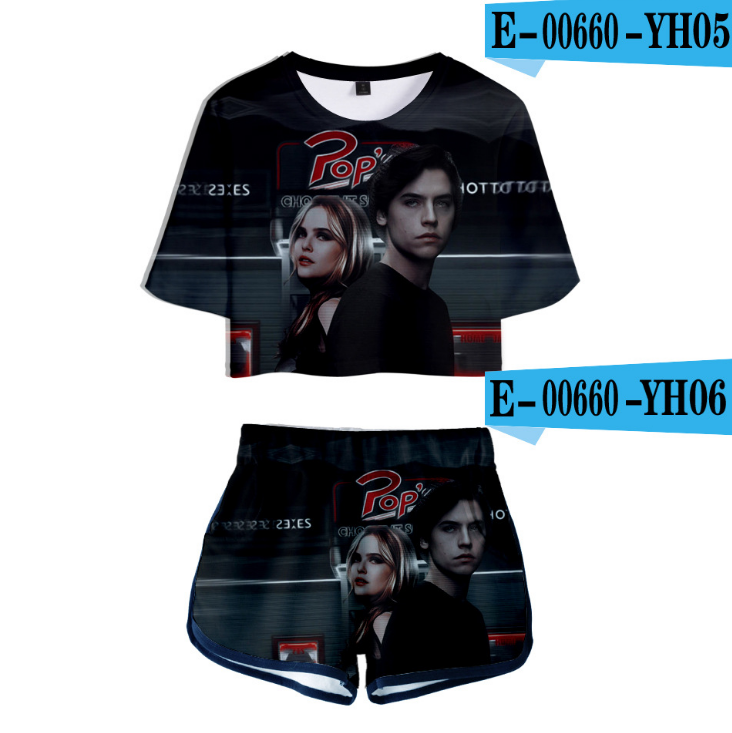 Mighty Lifestyle Pop Culture Graphic Two-Piece Outfit | BTS Riverdale Southside Serpents Crop Top & Shorts Tracksuit Set for Women