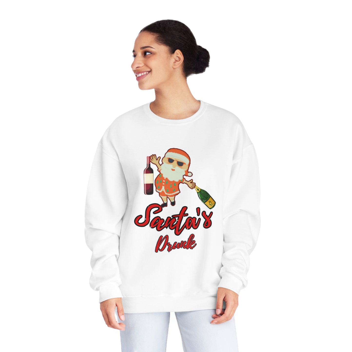 Santa Sweater, Santa's Drunk, Ugly Sweater, Ugly Holiday Sweater, Ugly Christmas Sweater,  Unisex NuBlend® Crewneck Sweatshirt