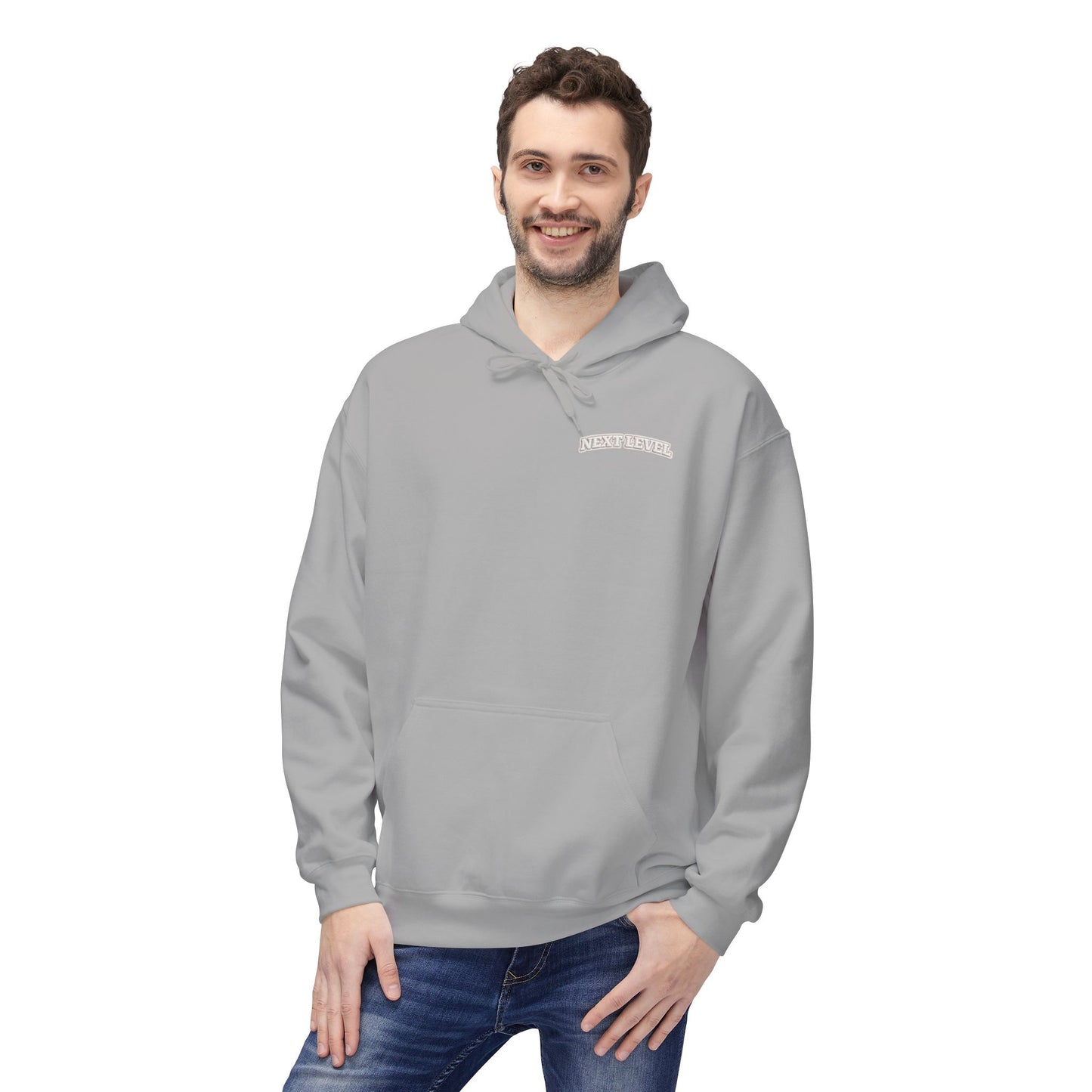 Majestic Vertical Text Hoodie — Minimal White Graphic Pullover Christian Hoodie Godly Hoodie Sports Hoodie Mighty Lifestyle Hoodie