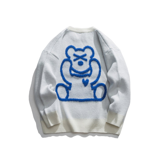 Teddy Bear TikTok Viral Sweater Loose Knitwear with Bear Velvet Embroidery Design Unisex Sweater