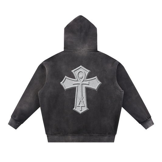 Elite Crowned Washed Oversized Hoodie for Men and Women – Heavyweight Streetwear Fleece Hoodie with Contrast Tape, Drop Shoulder, Winter Athleisure | Elite Crowned Sun Fade Contrast Tape Fleece Hoodie Trendy Viral Hoodie Christian Hoodie