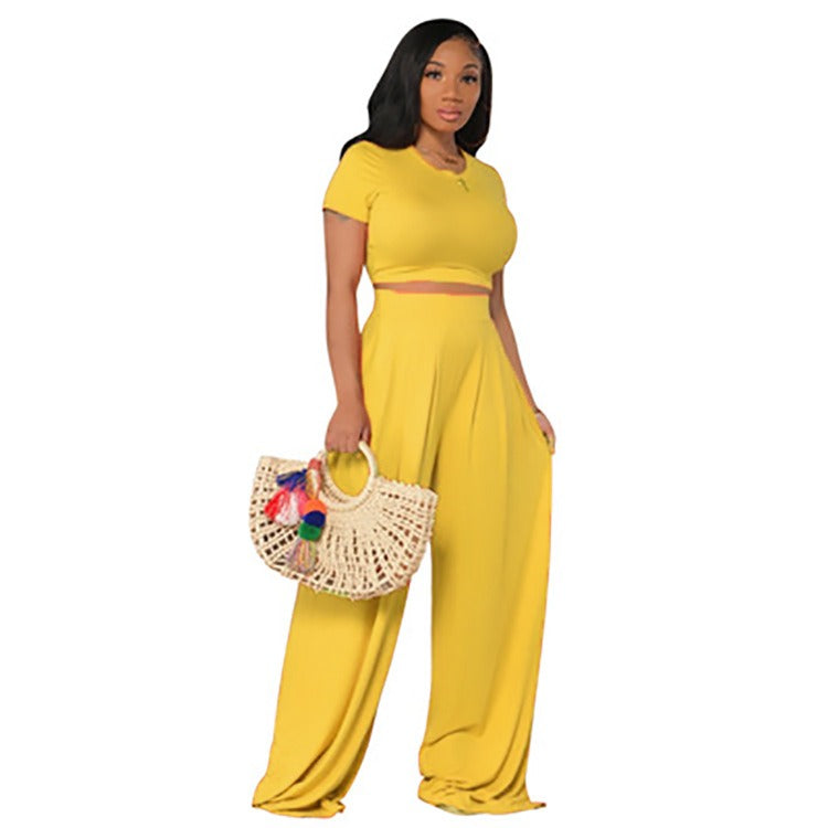 Tika's Spring Set | European and American Large Sized Womens Fashion Casual Wide Leg Two Piece Set for Women