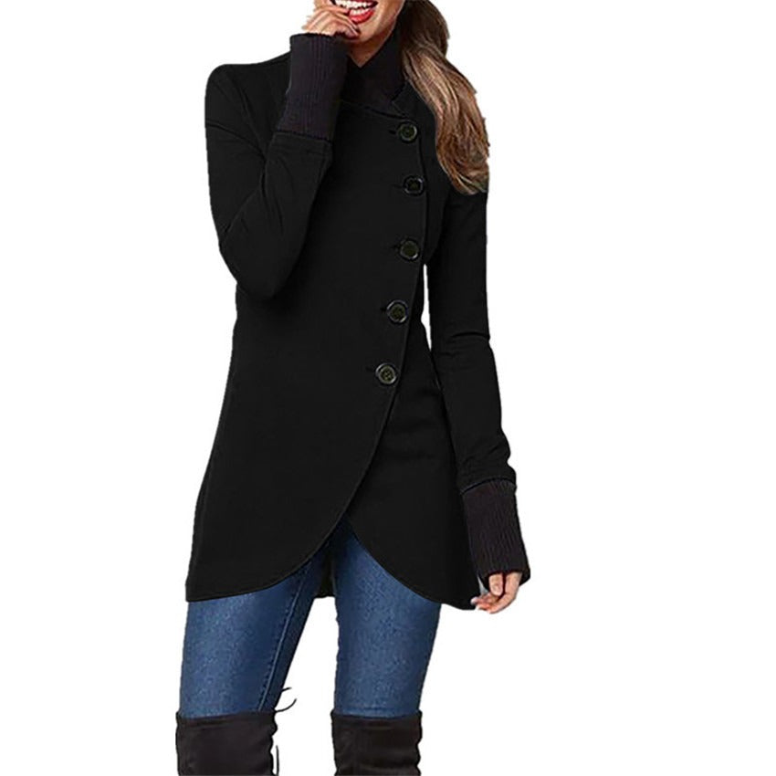 Women’s Sweater Long Solid color single breasted patchwork hem split long sleeved jacket