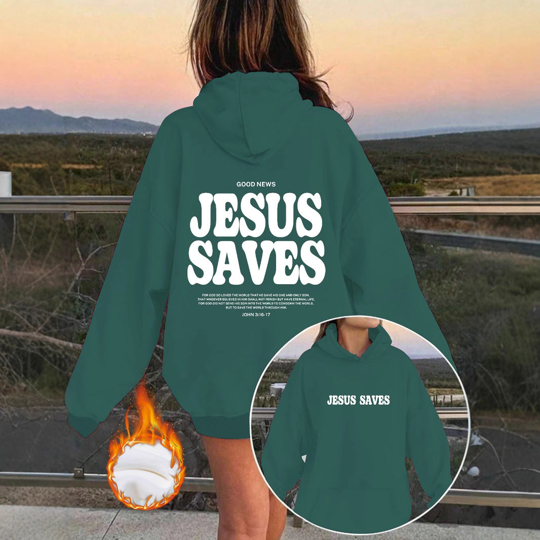 Jesus Saves Hoodie for Women – Christian Faith Pullover Hoodie with Yeshua Message, Relaxed Fit Streetwear Christian Hoodie