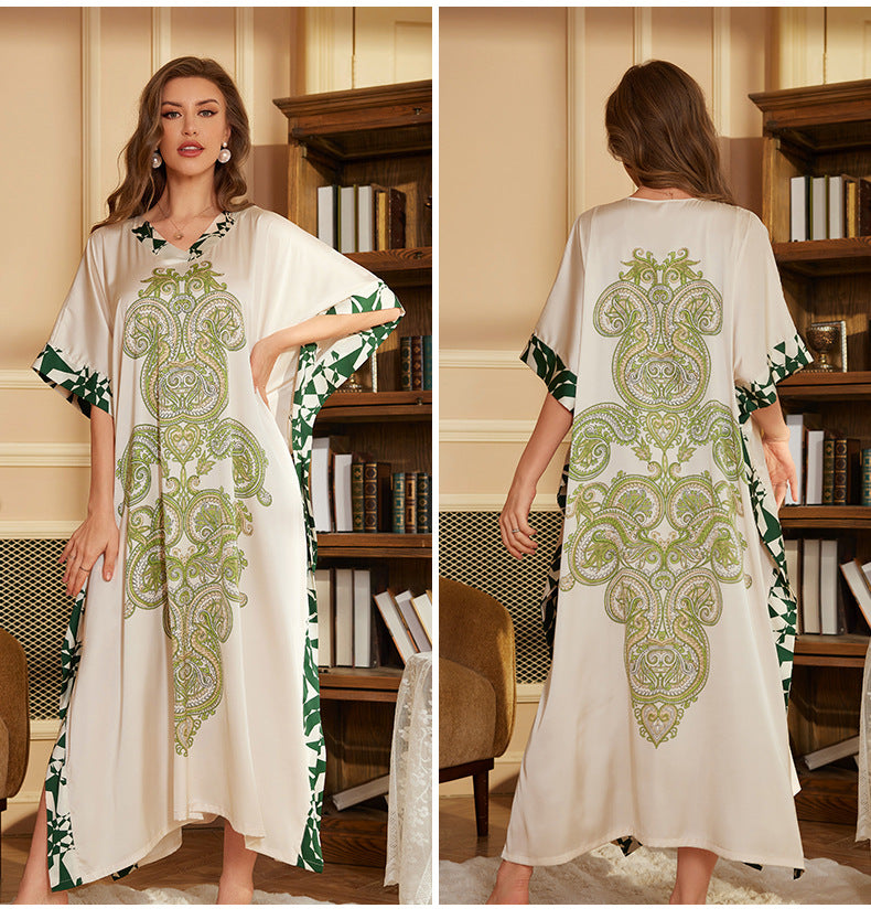 Exotic Comfortable  Style Moo Moo Printed Nightgown for Women Spring and Autumn Long Robe Elegant High-end Long Sleep Dress