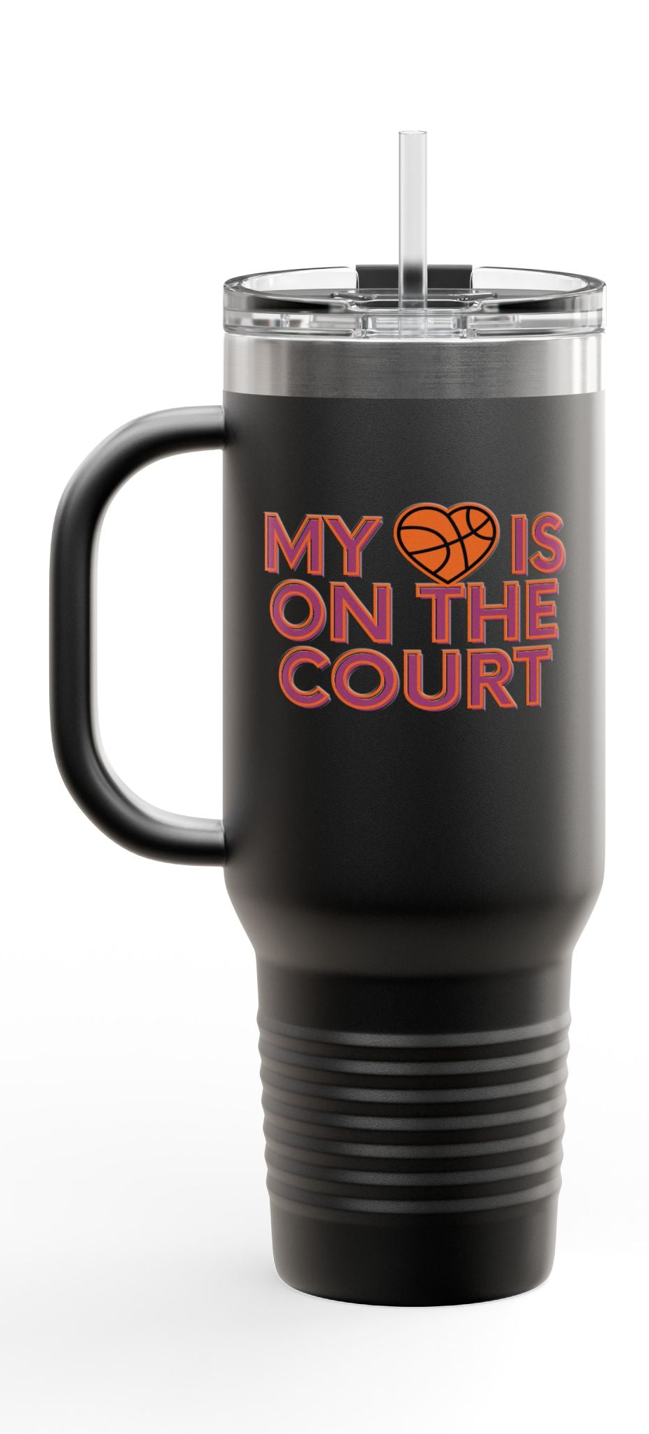 BW My Heart Is On The Court Basketball Insulated Travel Mug - 40oz - Perfect for Sports Enthusiasts
