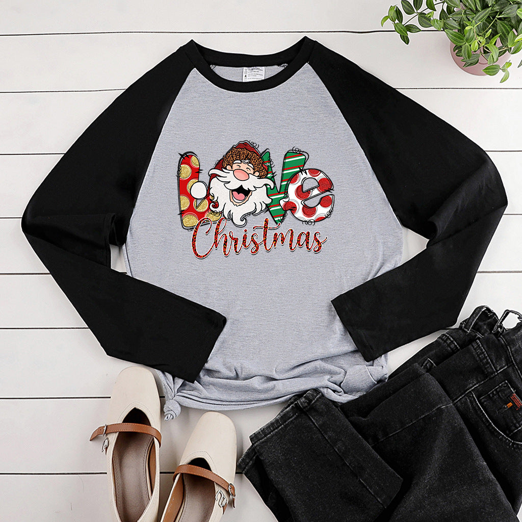 Christmas LOVE Christmas letter multi-color printed long sleeved shirt