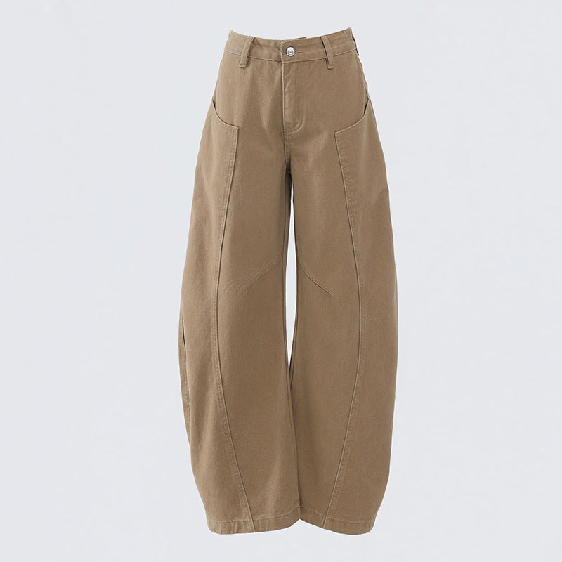Welby Women's Saber Design Khaki Straight Leg Wide Leg Jeans Trendy Pants Body Casual Pants