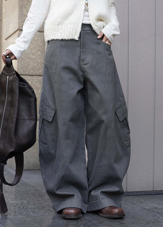 Fashion Workwear-Style Side Pocket Fleece Knife-Edge Casual Pants Relaxed Fit Long Pants for Women