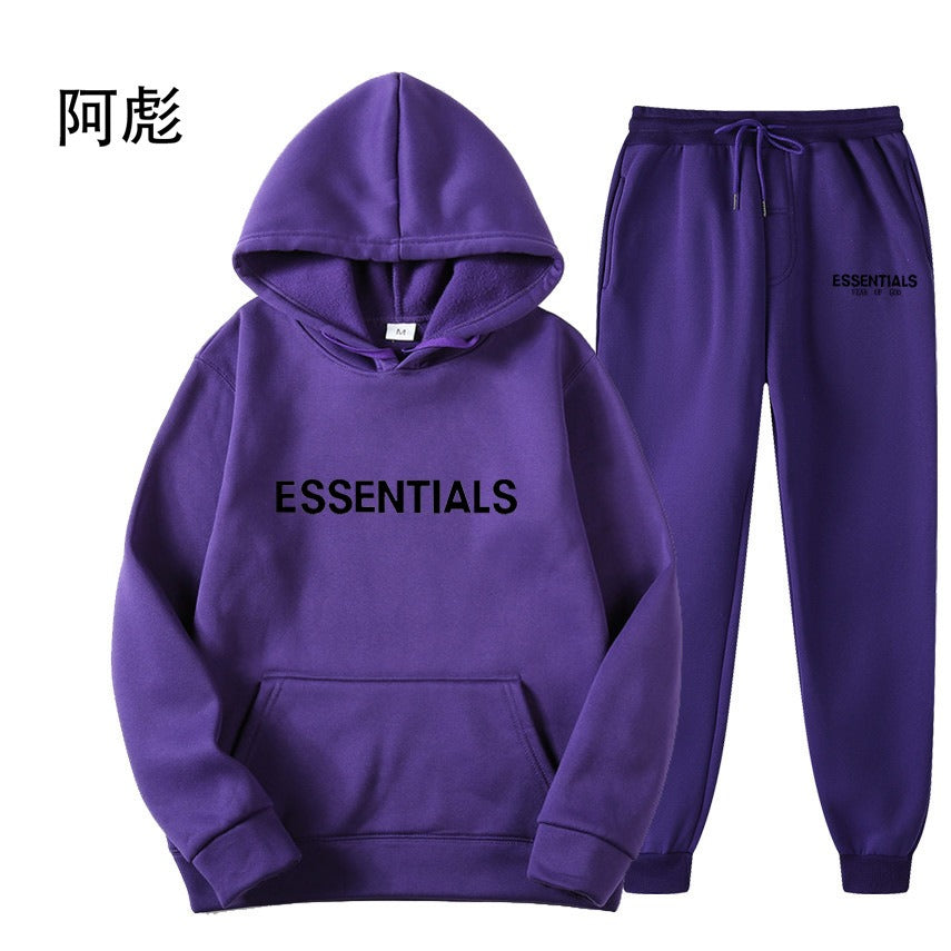 TikTok Viral Essentials-Style Hoodie Set – Oversized Streetwear Sweatsuit for Men & Women | High-Quality Pullover + Sweatpants Tracksuit ESSENTIALS couple suit sweatshirt men and women double line high street fashion brand autumn and winter two-piece suit