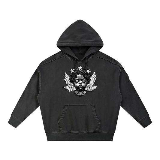 Crowned Angel Heavyweight Snow Washed Hoodie – Oversized 100% Cotton Streetwear Hoodie with Raw Edge Tape Detail, Drop Shoulder Unisex Sweatshirt | Crowned Angel Heavy Weight Hoodie Snow Washed Tape Raw Edge Hoodie Trendy Viral Hoodie Christian Hoodie