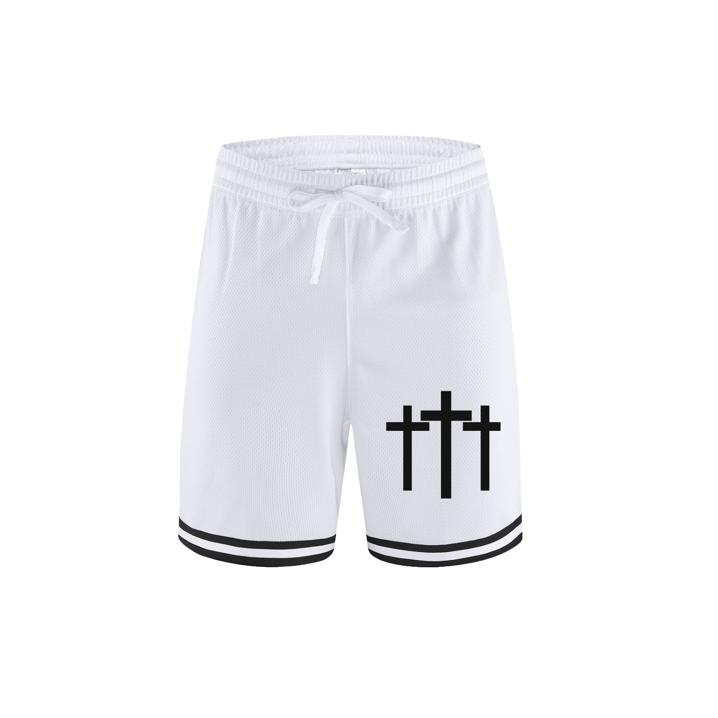 Three Cross Triple Cross Faith Based Classic Stripe Trim Basketball Shorts