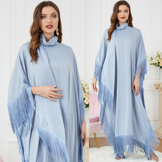 Luxury Tassel Batwing Sleeve Abaya Kaftan – Oversized Turtleneck Farasha Robe | Moroccan Irregular HemTrendy TikTok  Women Tassel Batwing Sleeve Dress Turtleneck Casual Loose Oversized Irregular Hem Robe Moroccan Caftan Ramadan Night Moo Moo Farasha Dress