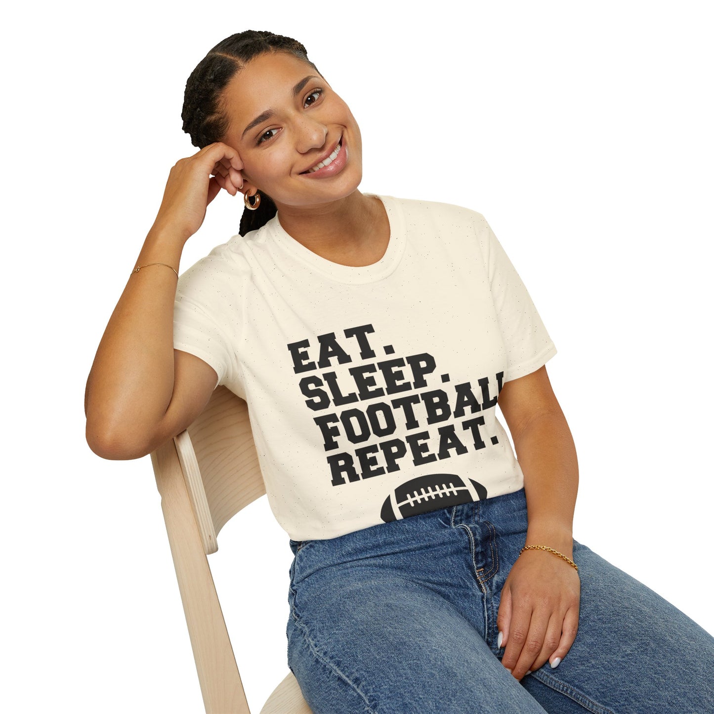 Eat Sleep Football Repeat Football Shirt | Tackle and Flag Football Shirt | Sports Shirt | Football Player Shirt | Mighty Lifestyle |  Softstyle T-Shirt