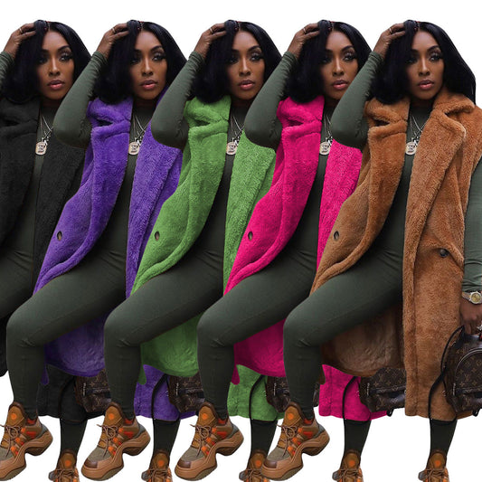 Women’s Plush Longline Teddy Vest – Viral TikTok Soft-Life Sleeveless Fleece Cardigan Jacket for Romantic Outings, Sports Games, HBCU Events & Cute Fall Dates