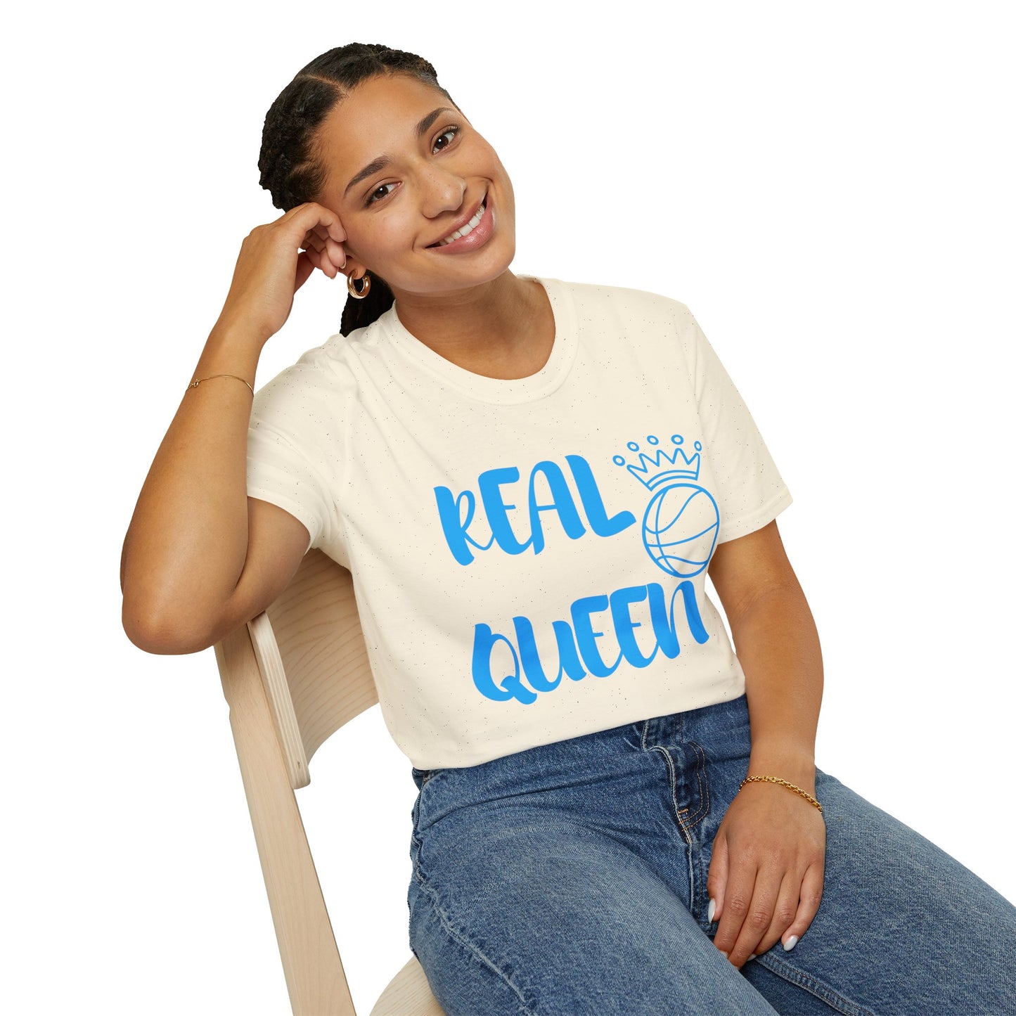 Real Queen  Blue Font | Basketball Shirt | Sports Shirt | Baller Shirt | Mighty Lifestyle |  Softstyle T-Shirt