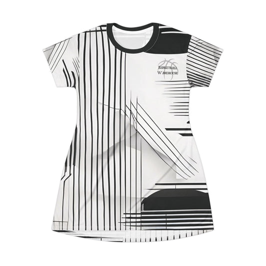 BW Gray White Black Sporty Graphic T-Shirt Dress - Perfect for Basketball Fans