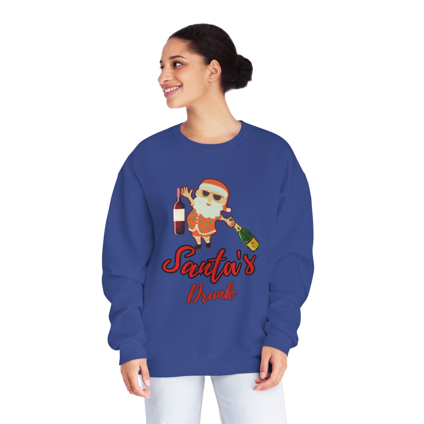 Santa Sweater, Santa's Drunk, Ugly Sweater, Ugly Holiday Sweater, Ugly Christmas Sweater,  Unisex NuBlend® Crewneck Sweatshirt