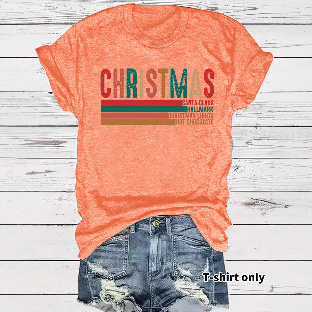 Christmas Streetwear Graphic T-Shirt for Men & Women – Loose Fit Short Sleeve Holiday Tee, Festive Letter Print Casual Round Neck Christmas Outfit Top Christmas Party Tee
