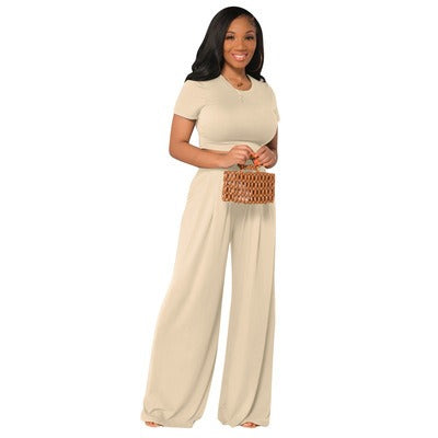 Tika's Spring Set | European and American Large Sized Womens Fashion Casual Wide Leg Two Piece Set for Women