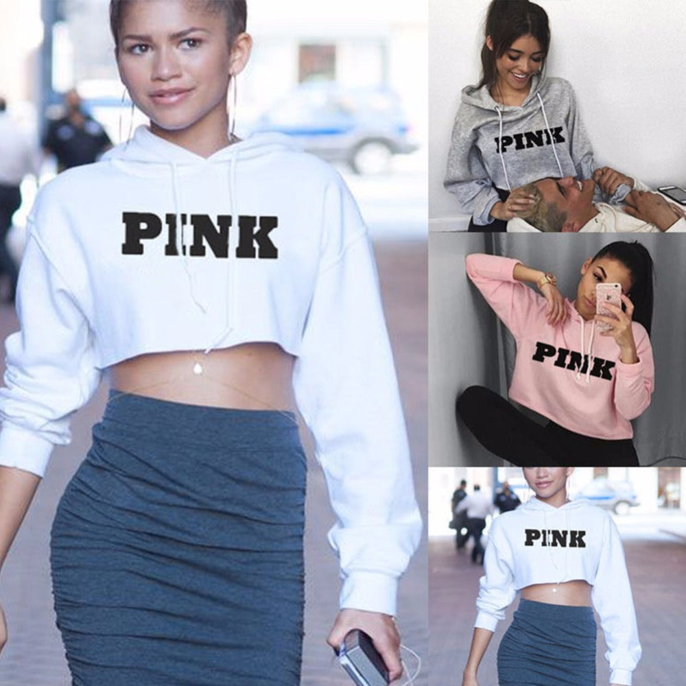 Pink Oversized Hoodies Jumper Sweatshirt Female Pink Cropped Top 2017 Winter Kawaii Harajuku Letter Loose Pullover