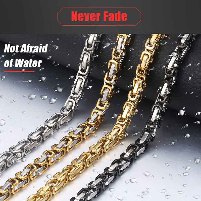 Trendy Necklace Chains Black Silver Gold Byzantine Box Link Stainless Steel Chain Neckalaces for Men Toktok Viral Necklace Linkn
