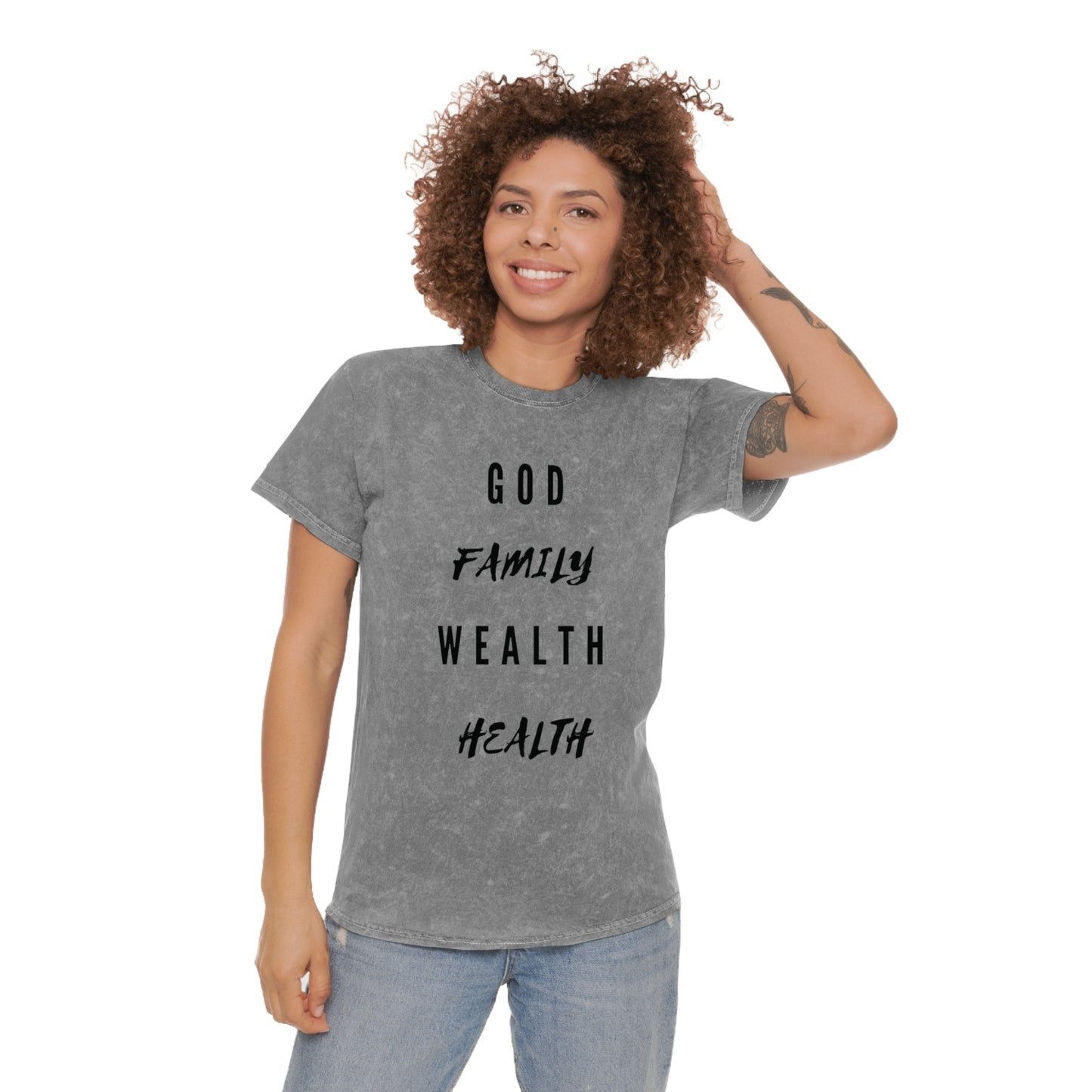 Mighty Lifestyle God Family Wealth Health | Fear God Not Man | Unisex Mineral Wash T-Shirt