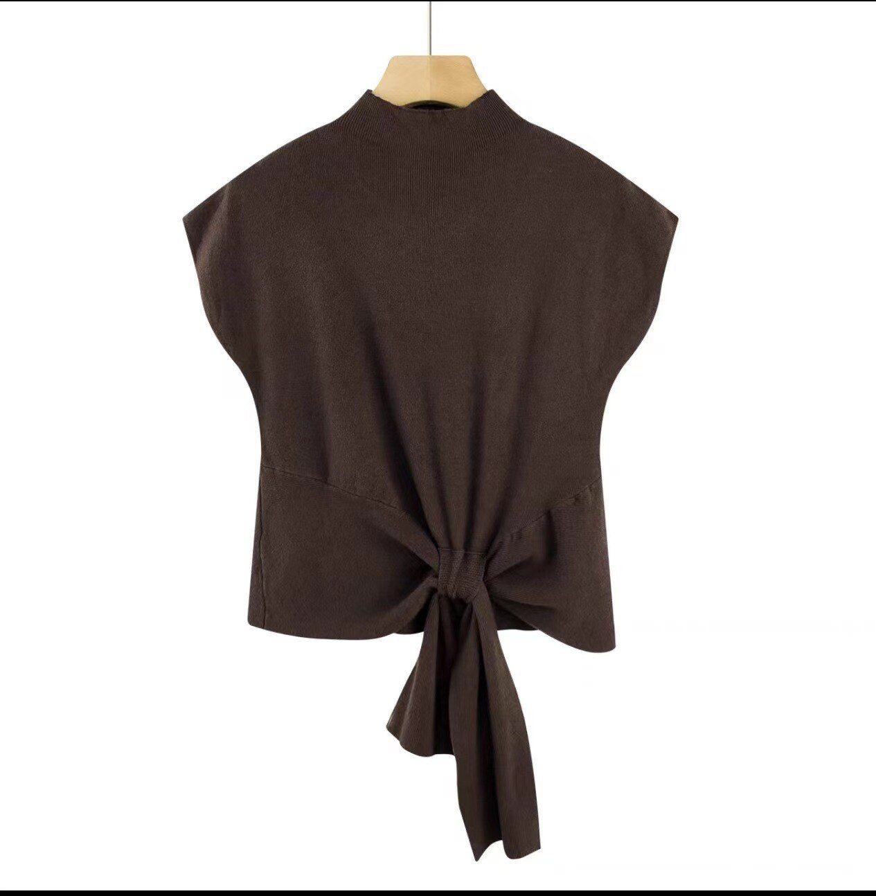 Neutrals Women T Shirt Stand Collar Sleeveless Knitted Tshirt Fashion Solid Bottoming Tee Shirt For Women Female Top Tshirts
