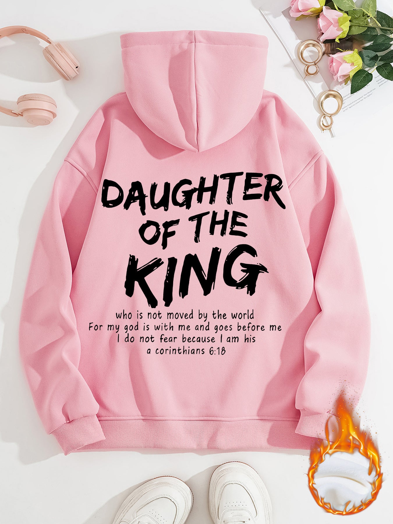 Daughter of the King Hoodie – Christian Women’s Fleece Sweatshirt | Faith-Based Kangaroo Pocket Hoodie | Inspirational Jesus Faith  Hoodie Daughter of the King Faith Based Kangaroo pocket hooded long sleeved fleece hoodie top