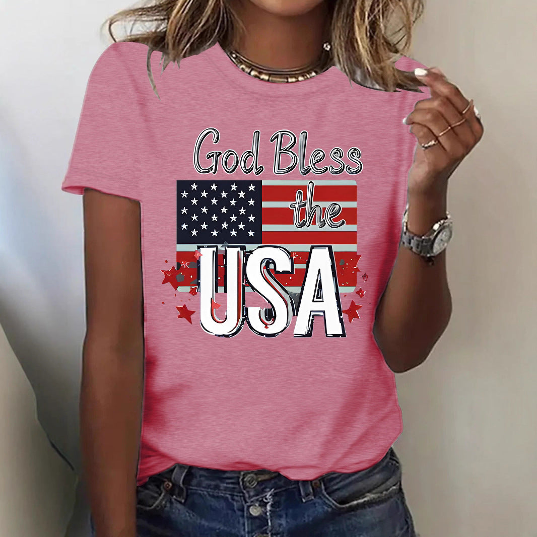 Short sleeved women's t-shirt with USA flag