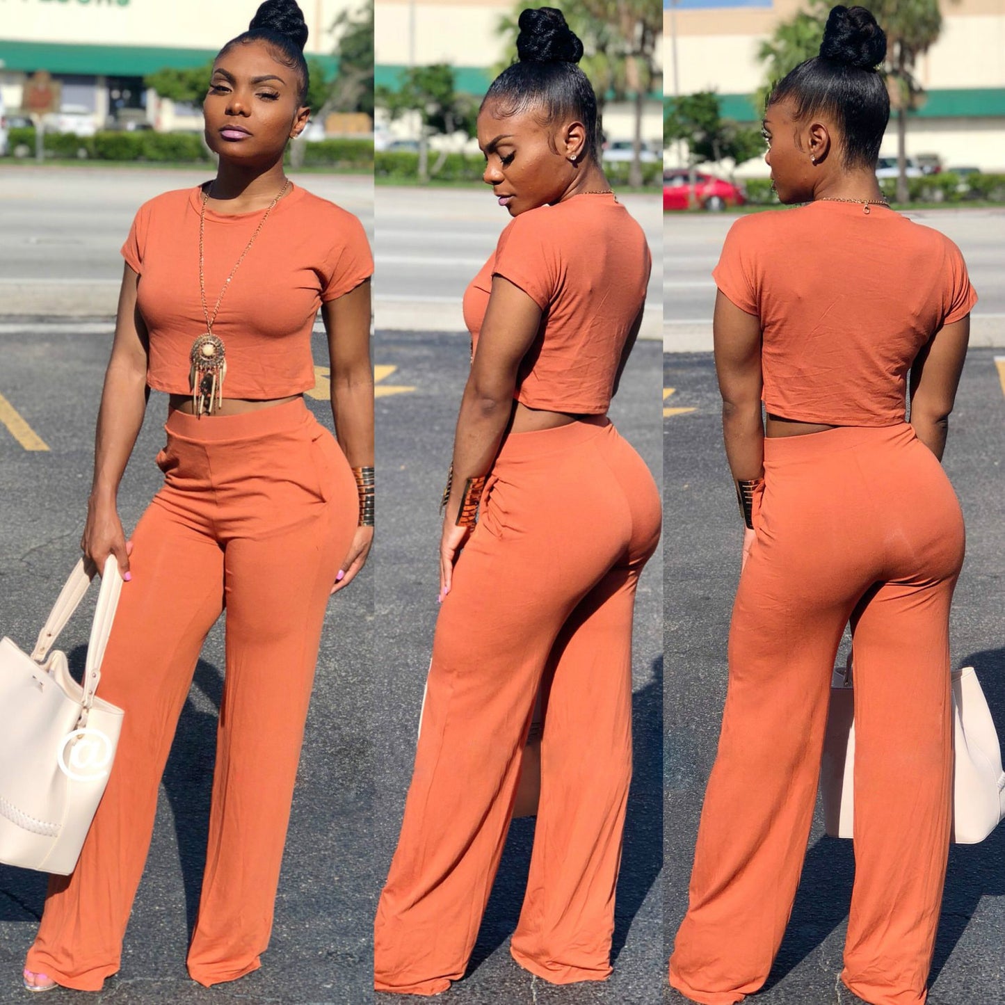 Mighty Lifestyle Cassius Casual Two Piece Set Crop Top and Wide Leg Pants Fall Sexy 2 Piece Outfits for Women Clothing Set