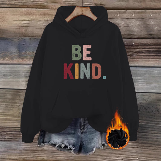 Be Kind Hoodie – Inspirational Kindness Hoodie for Women | Cozy Fleece Streetwear Pullover with Lantern Sleeves & Kangaroo Pocket | Mid-Length Casual Hoodie in Multiple Colors (S–XXL)
