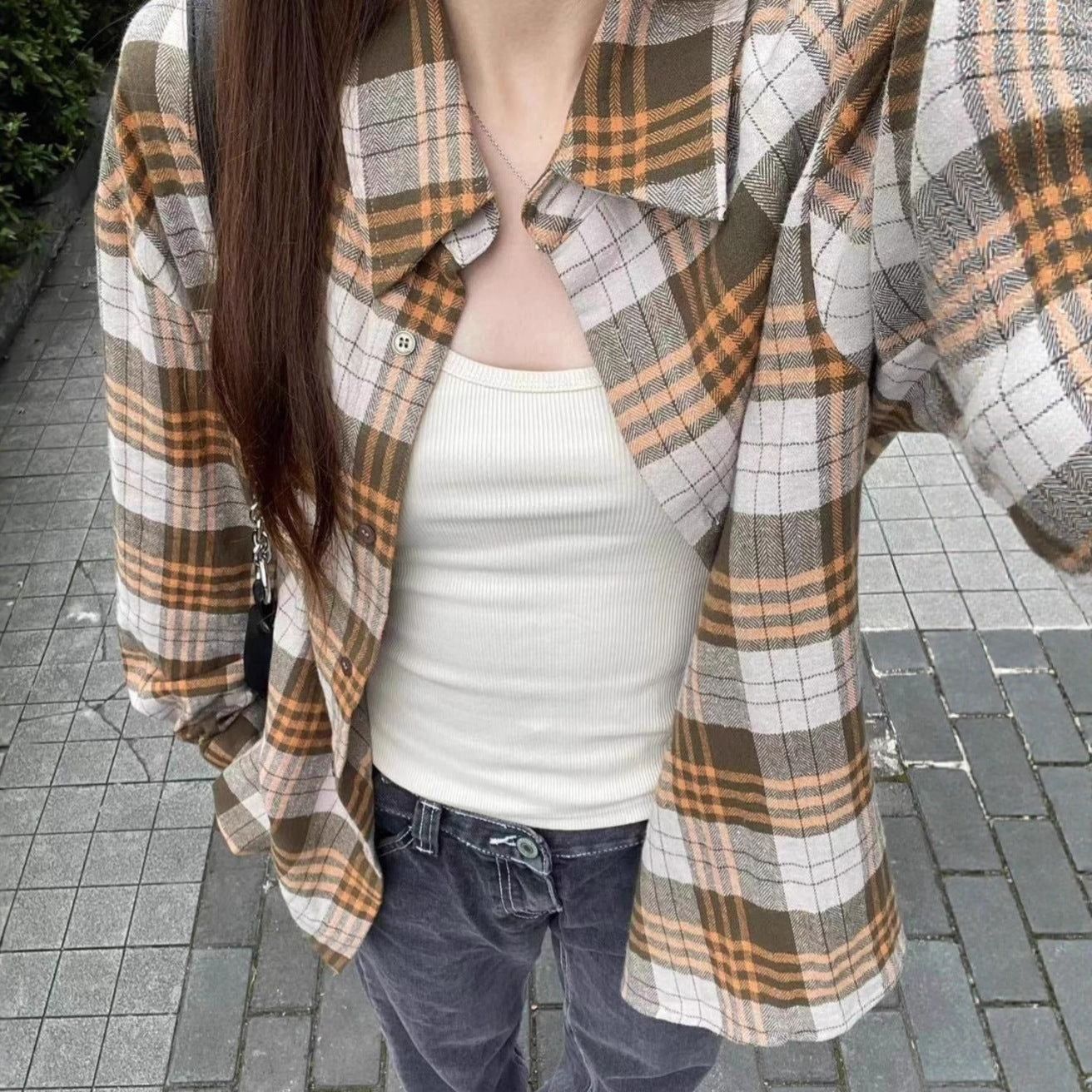 Women’s Plaid Button Up Shacket – Casual Loose Fit Long Sleeve Polo Collar Fall Jacket | Khaki Plaid Cardigan Blouse Top for Layering | Cozy Fall Outfit