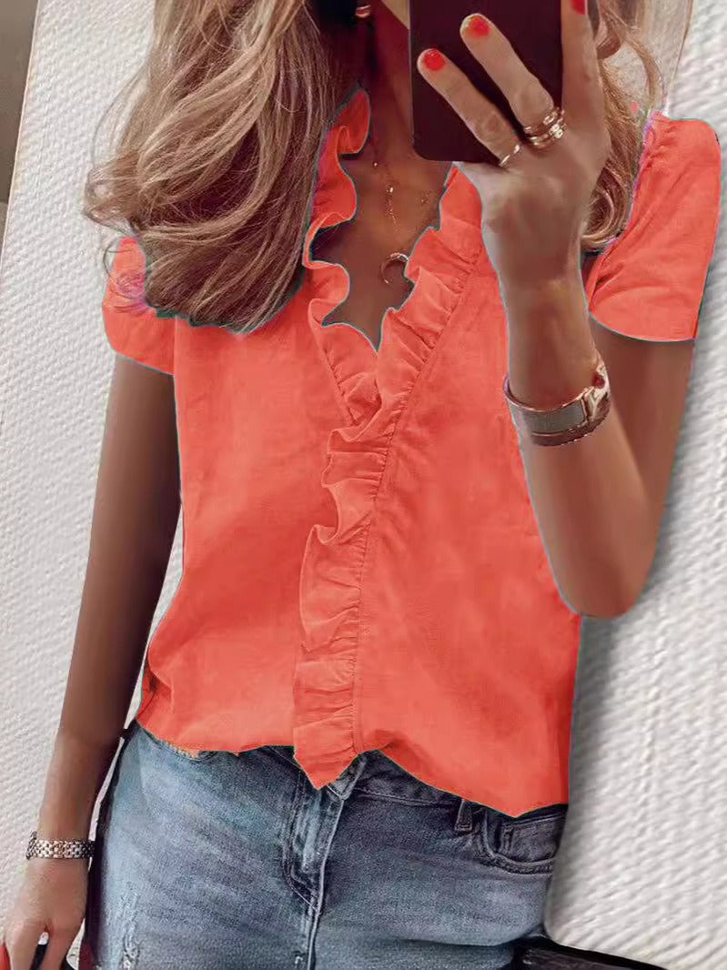 Mighty Lifestyle Ruffled Blouse | Elegant Short-Sleeved Ruffled Shirt for Spring and Summer