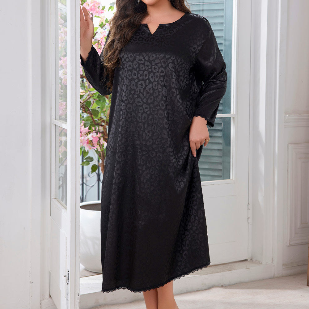 Black Leopard Print Moo Moo Dress for Women – Tiktok Viral Moo Moo Comfortable and Stylish Long Sleeve Loose Fit Silk Nightgown for Relaxed Sleepwear| Black Moo Moo  Loose Leopard Print Long Sleeve Sleep Dress for Women