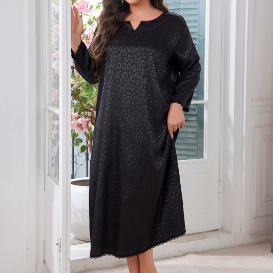 Black Leopard Print Moo Moo Dress for Women – Tiktok Viral Moo Moo Comfortable and Stylish Long Sleeve Loose Fit Silk Nightgown for Relaxed Sleepwear| Black Moo Moo  Loose Leopard Print Long Sleeve Sleep Dress for Women